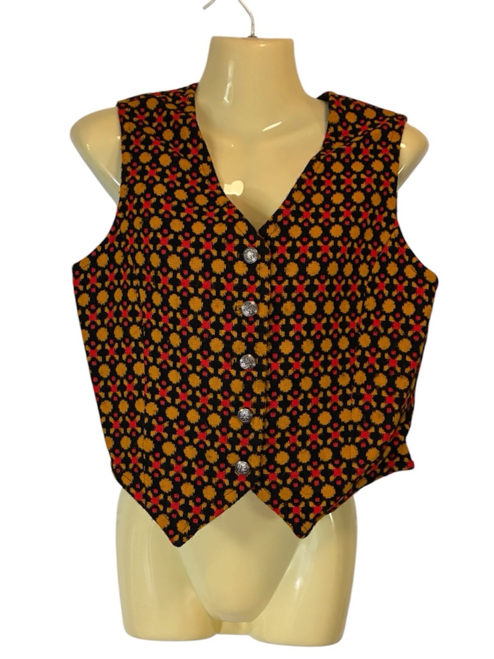 Vintage Bobbie Brooks Geometric Tapestry Button Up Vest Boho Indie Retro Small